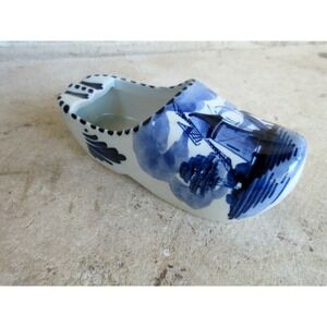 Vintage Hand‎ Painted Holland Ceramic Delft Blue Clog Shoe Blue/White Windmill